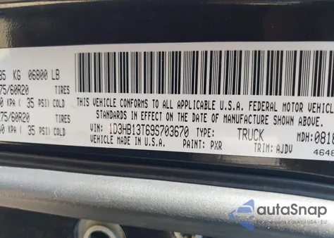 2009 Dodge Ram 1500 Slt/Sport/Trx из США, поврежденный, VIN 1D3HB13T69S703670